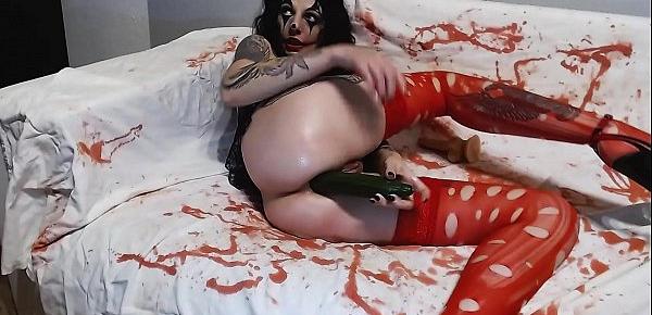  Horror clown girl anal toying